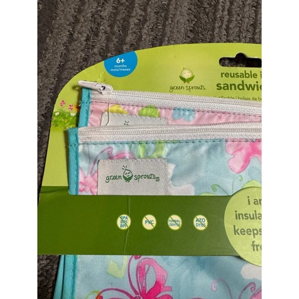 green sprouts Reusable Insulated Sandwich Bags (2 Pack) | Holds Food, Utensils,